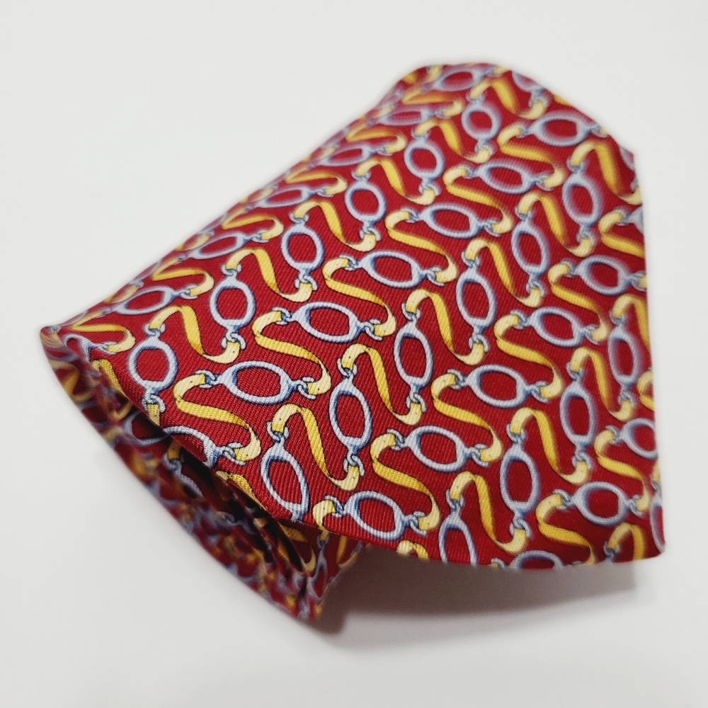 Brooks Basics Necktie Red Geometric Pattern Men's Silk Neck Tie 58x3.75"